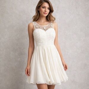 Ivory Beaded Chiffon Cocktail Dress | Bridal Shower Graduation Party Dress | 1